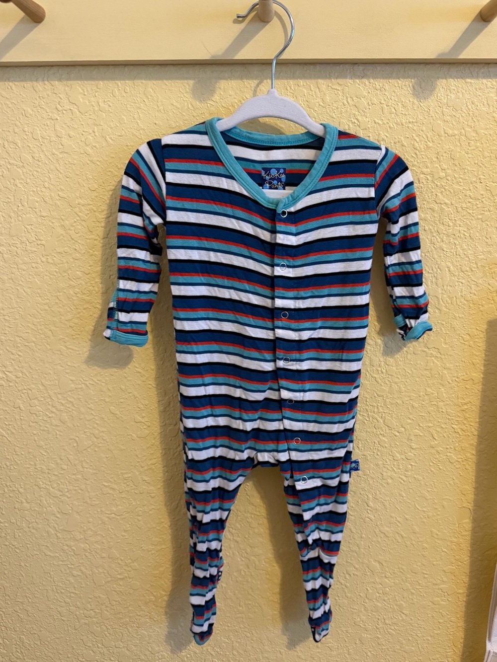 KicKee Striped Teal & Navy Kids One-Piece Pajama - Brand: